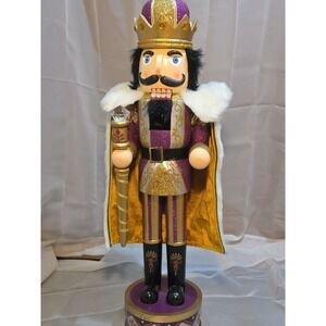 Large 24" Wooden Nutcracker King – Bejeweled, Velvet Cape, Scepter